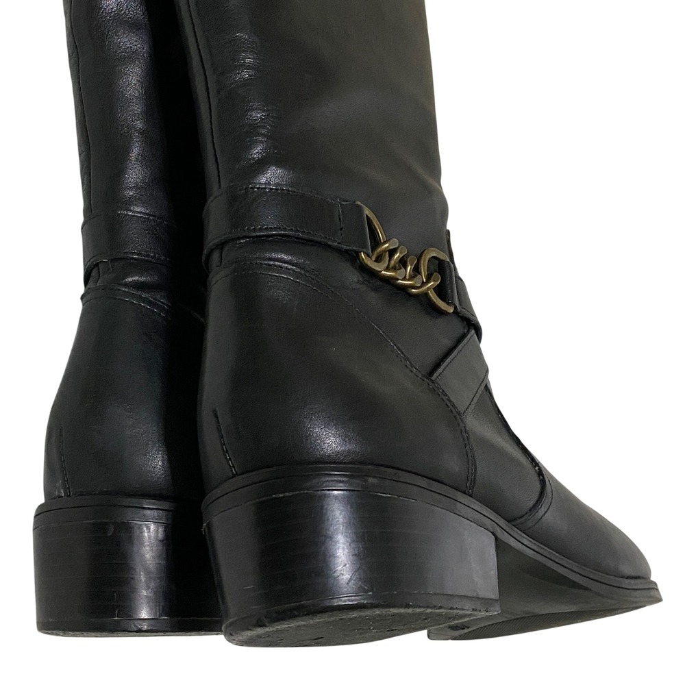 Lauren Ralph Lauren Menna Black Brown Tall Leather Riding Boots Chain Accent 11B - Picture 4 of 12